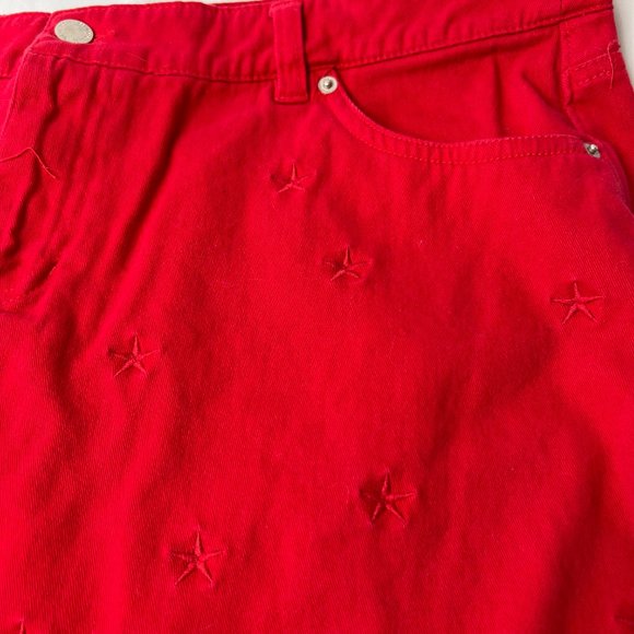 Plus Westport Red Denim Mini Skort With Stars Sz 16 Holiday Zipper Closure - Picture 3 of 8